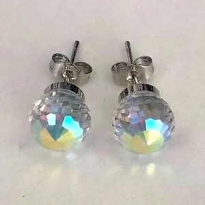 Kaleidoscope Iridescent Disco Ball Shimmer 8mm Stud Earrings NWT